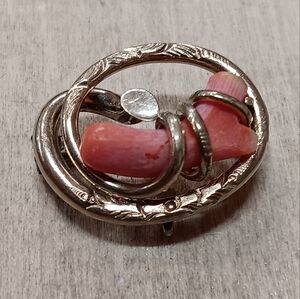 ANTIQUE VICTORIA 14k Rose Gold Filled /Silver  Branch Salmon Coral Pin Brooch